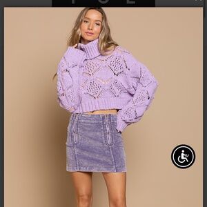 POL Chenille Cable Knit Long Sleeve Turtleneck Sweater